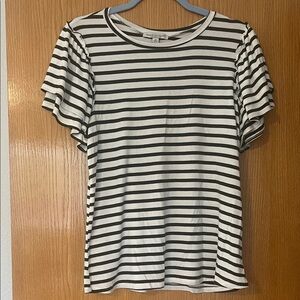 Green Envelope Black and White Striped Short Sleeve Tee